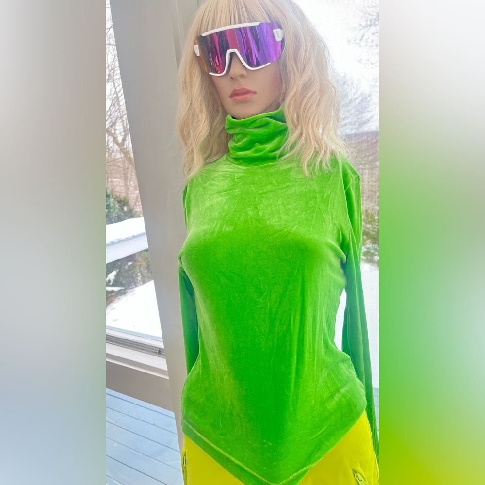 Bright Green Velour Ski Turtleneck Top
